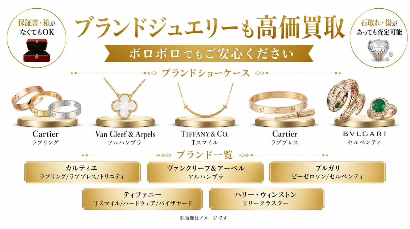 BRAND OFF 文京白山店 - ブランドジュエリー高価買取。カルティエ、ヴァンクリーフ&アーペル、ティファニー、ブルガリ、ハリーウィンストン。ボロボロでも保証書なしでも査定可能