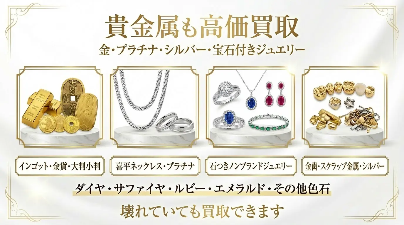 BRAND OFF 文京白山店 - 貴金属高価買取。金・プラチナ・シルバー・インゴット・金貨・大判小判・喜平ネックレス・宝石付きジュエリー・金歯・スクラップ金属、壊れていても買取可能